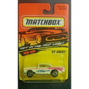 1995 Matchbox 1957Chevy #4 White Get In The Fast Lane NIB HW4